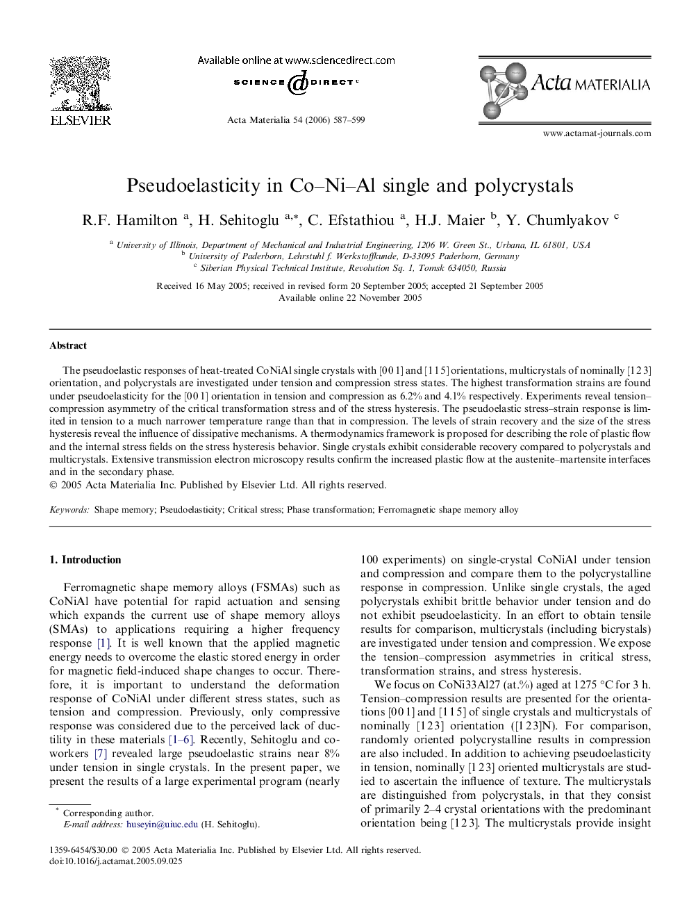 Pseudoelasticity in Co–Ni–Al single and polycrystals