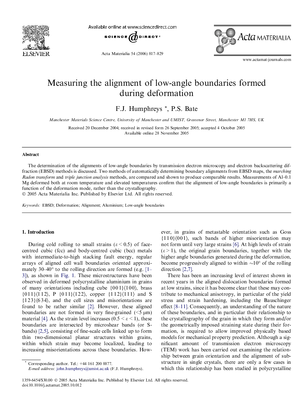 Measuring the alignment of low-angle boundaries formed during deformation