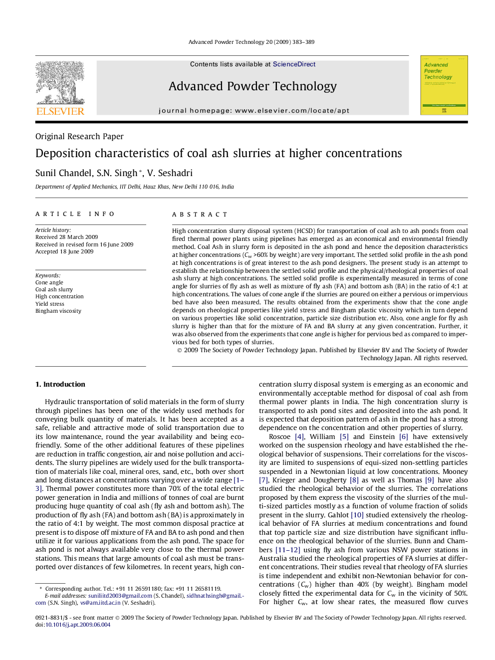 Deposition characteristics of coal ash slurries at higher concentrations