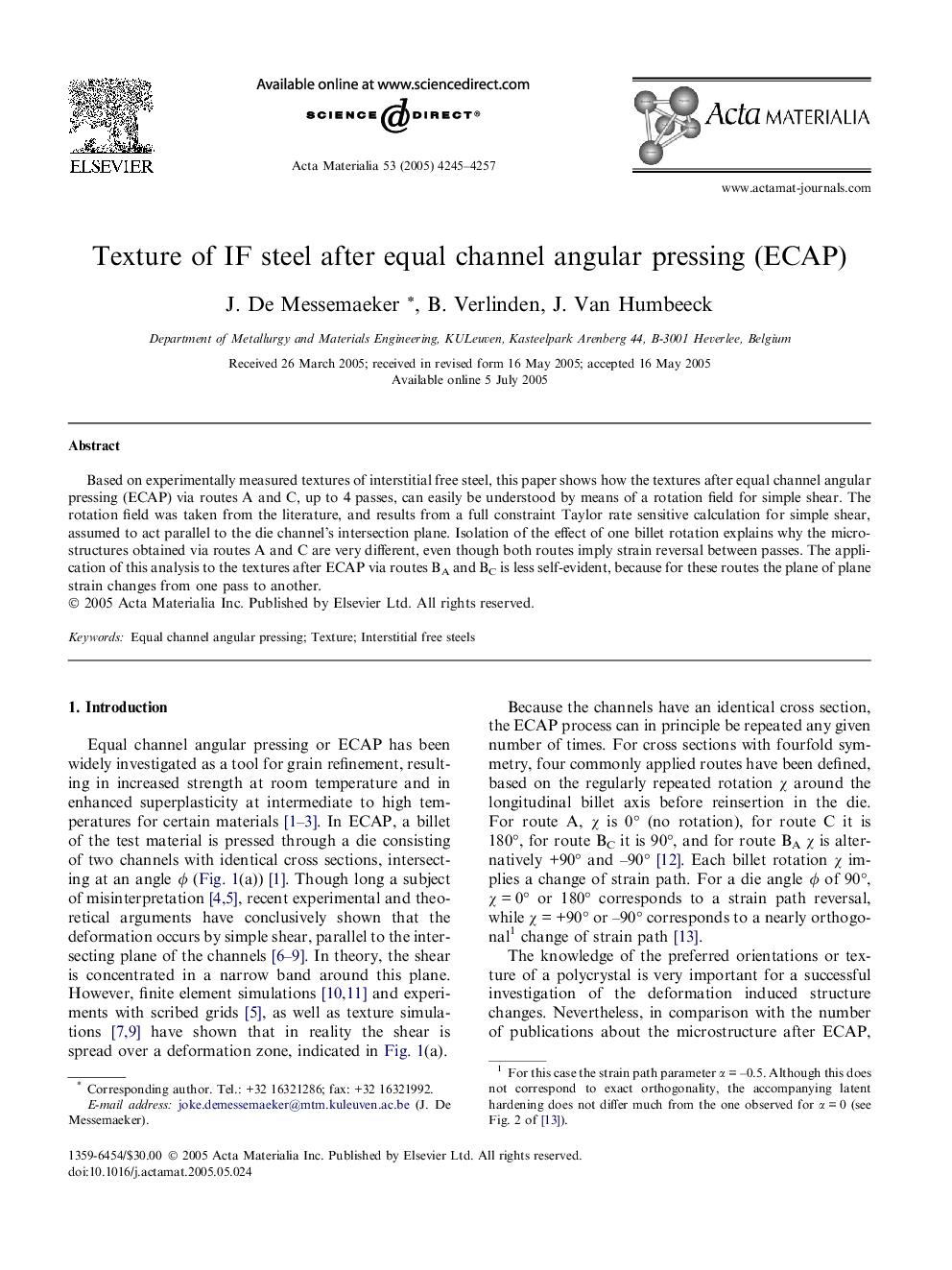 Texture of IF steel after equal channel angular pressing (ECAP)