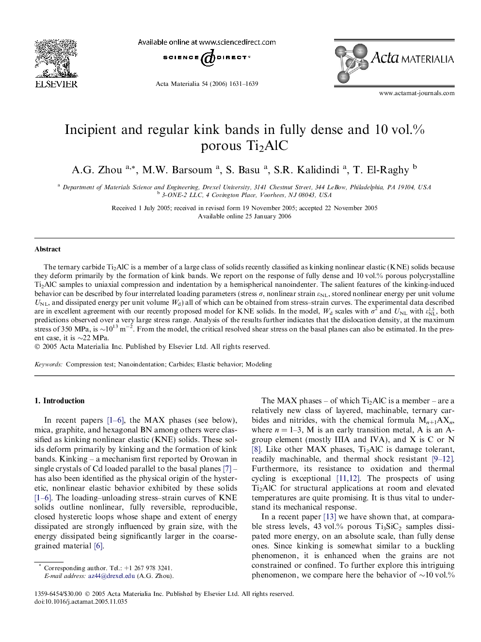 Incipient and regular kink bands in fully dense and 10 vol.% porous Ti2AlC