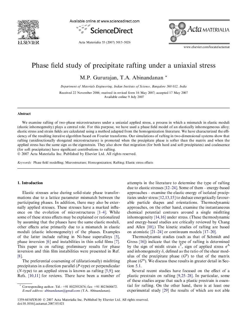 Phase field study of precipitate rafting under a uniaxial stress