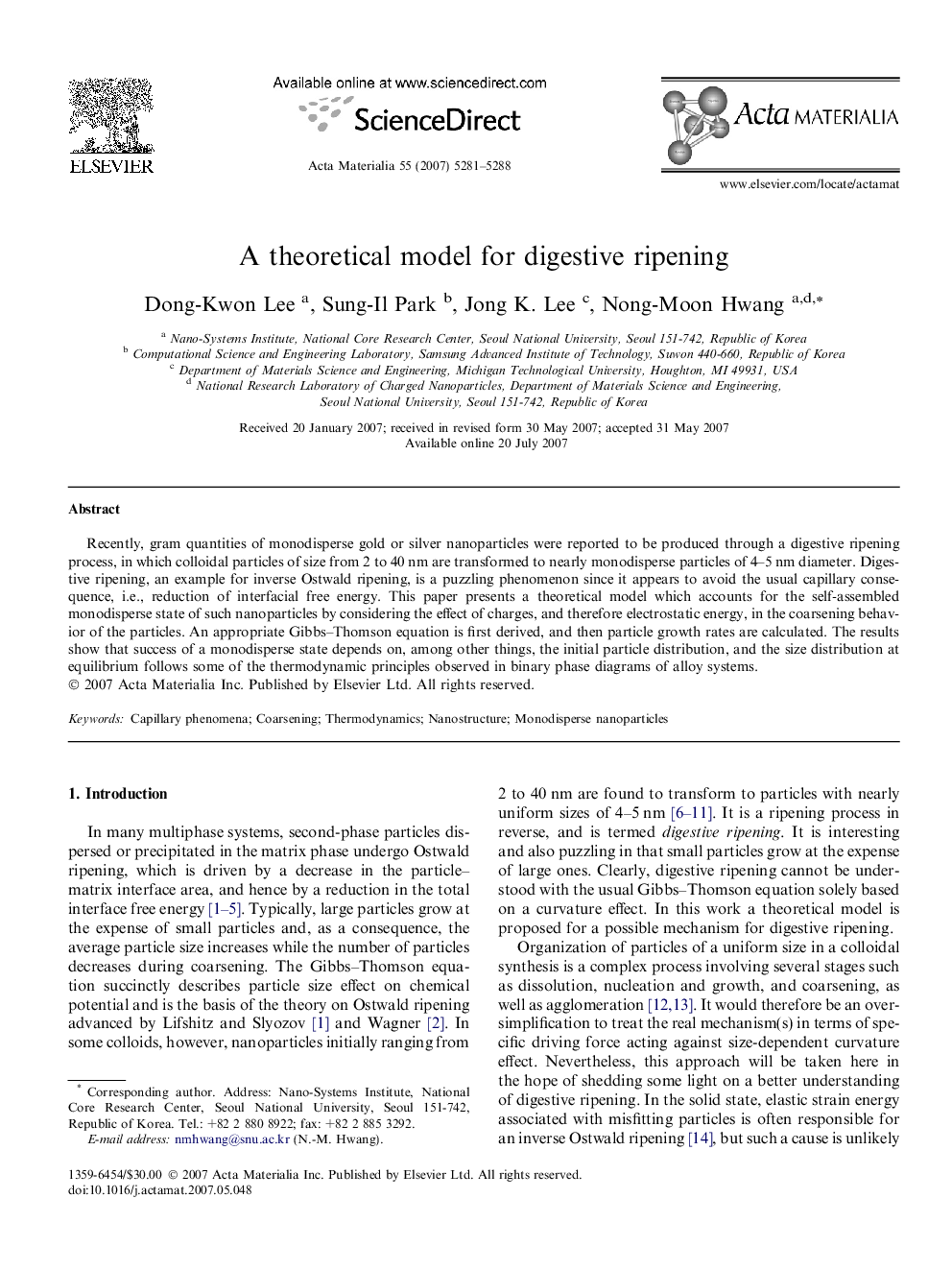 A theoretical model for digestive ripening