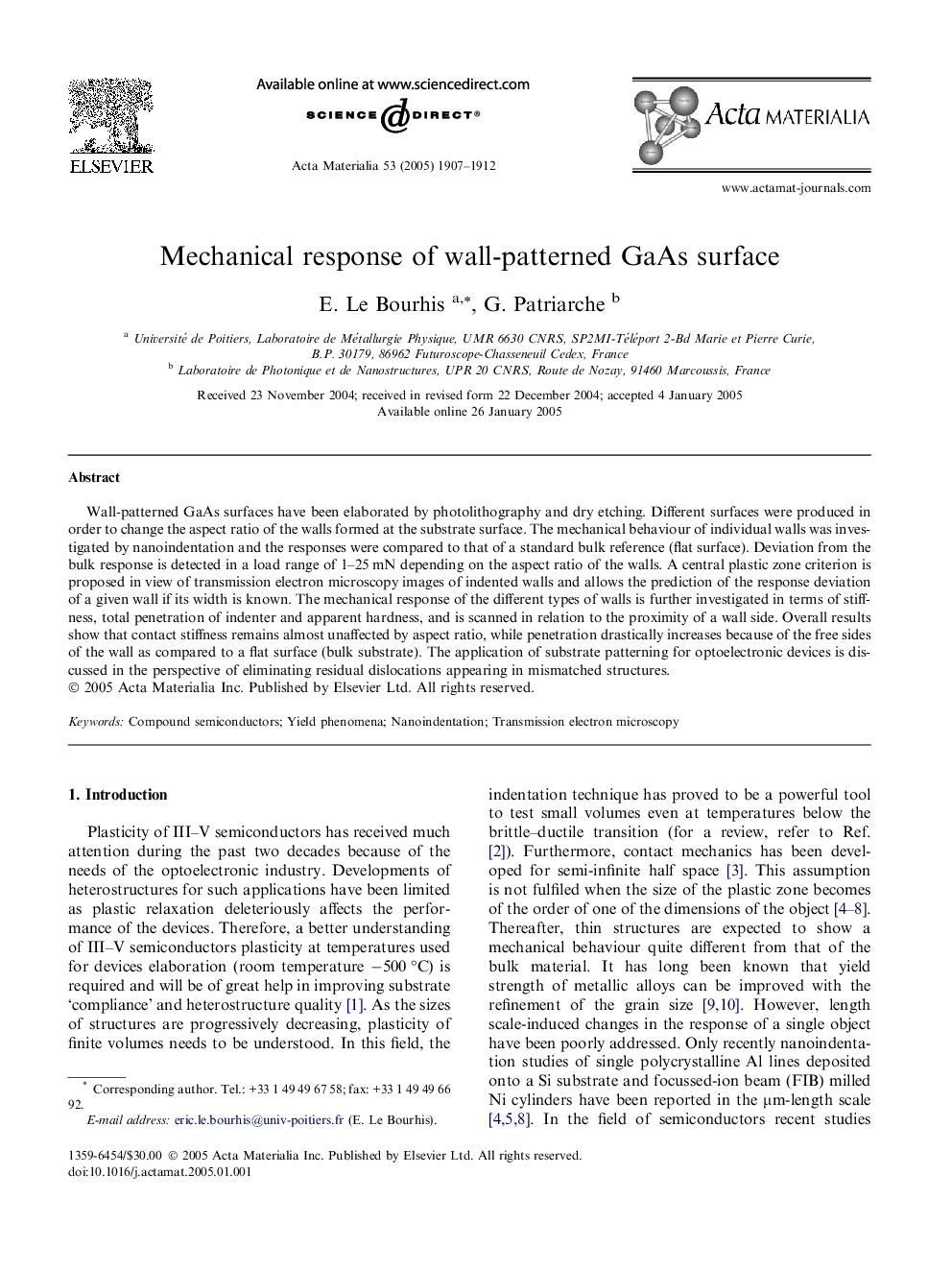 Mechanical response of wall-patterned GaAs surface