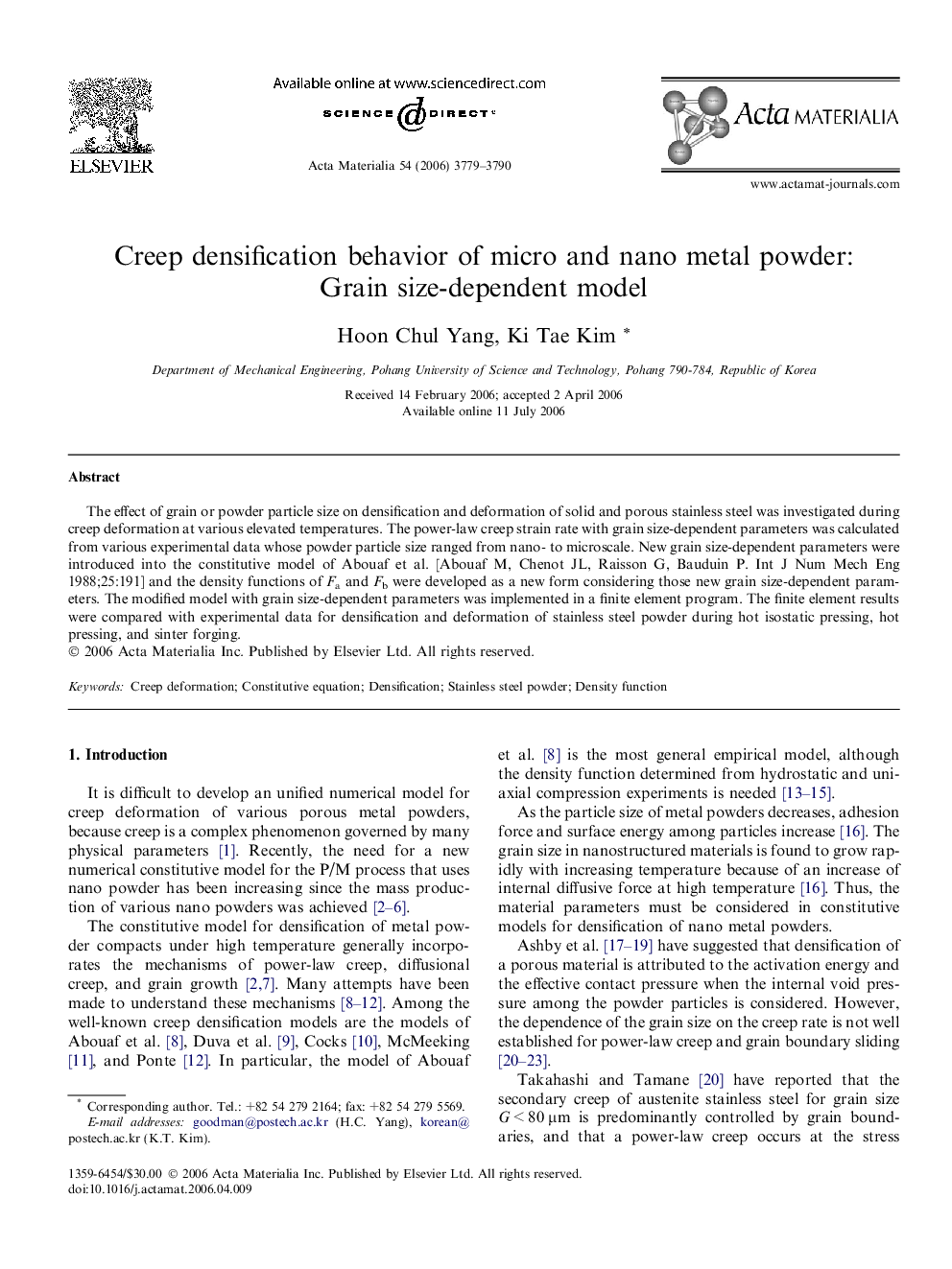 Creep densification behavior of micro and nano metal powder: Grain size-dependent model