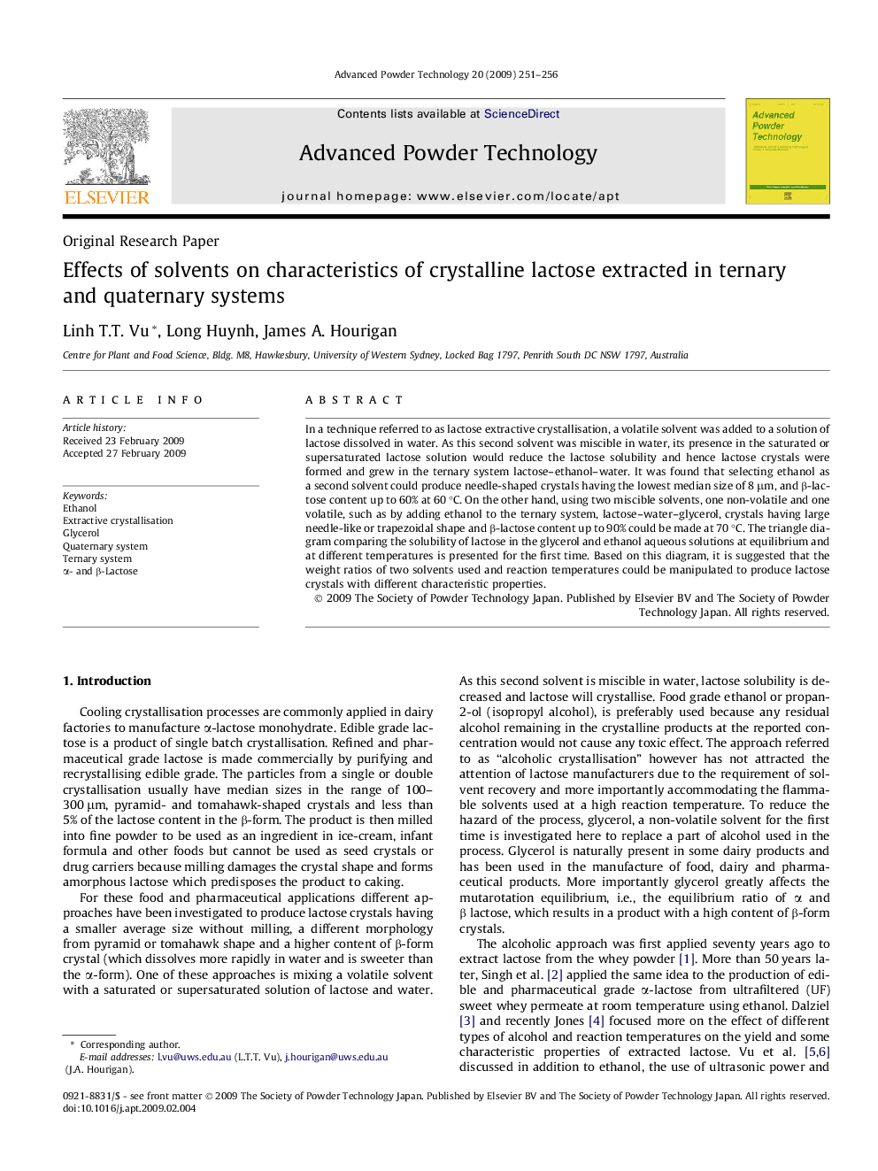 Effects of solvents on characteristics of crystalline lactose extracted in ternary and quaternary systems