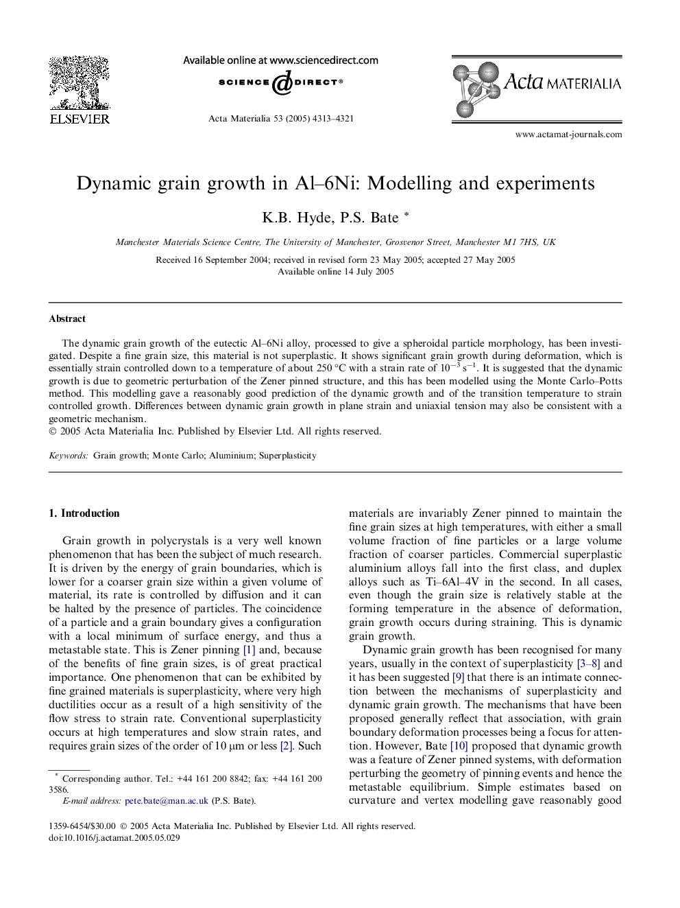 Dynamic grain growth in Al–6Ni: Modelling and experiments