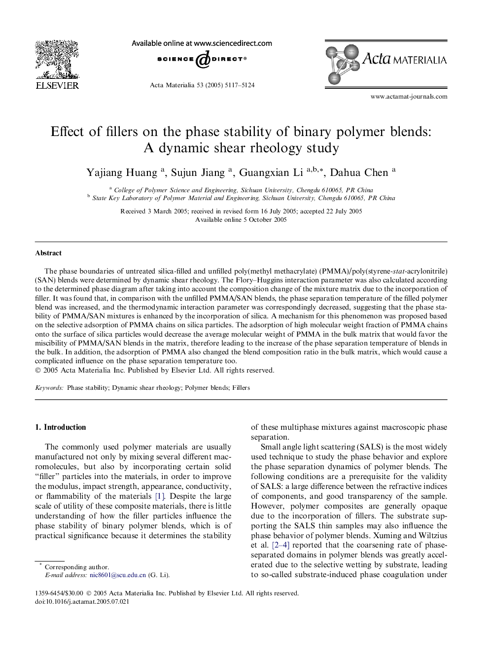 عکس صفحه اول مقاله: Effect of fillers on the phase stability of binary polymer blends: A dynamic shear rheology study Effect of fillers on the phase stability of binary polymer blends: A dynamic shear rheology study