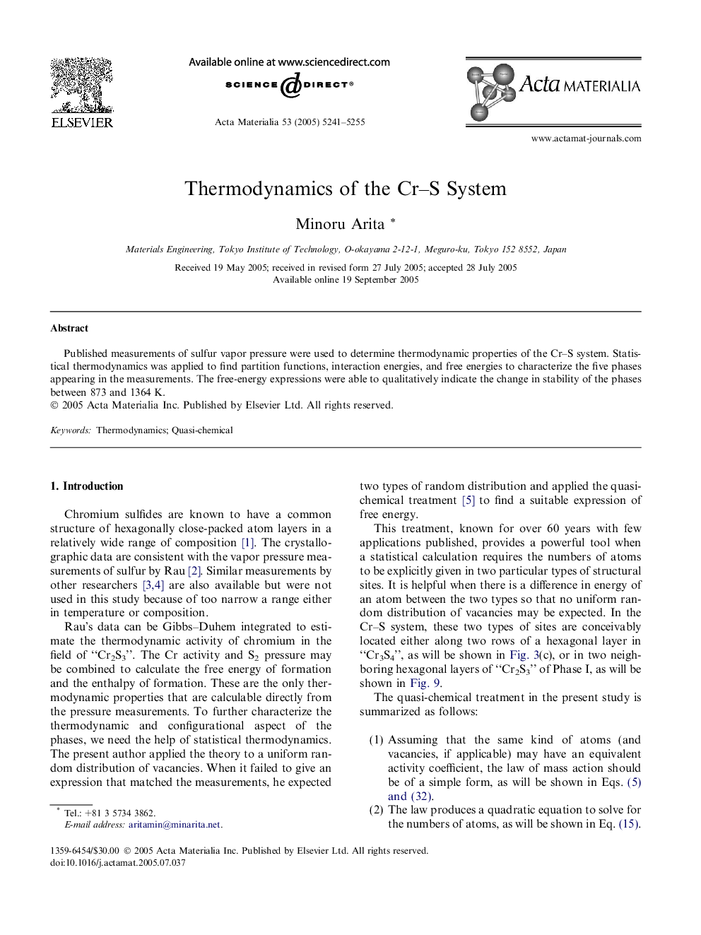 Thermodynamics of the Cr-S System