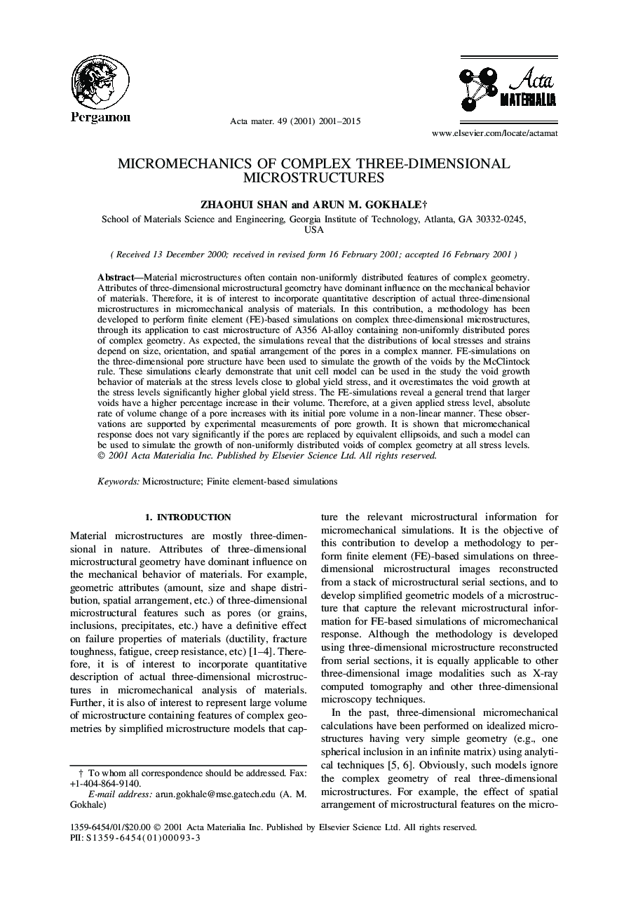 Micromechanics of complex three-dimensional microstructures