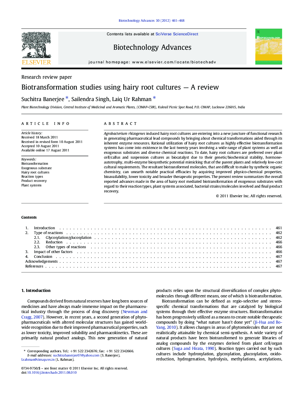 Biotransformation studies using hairy root cultures — A review