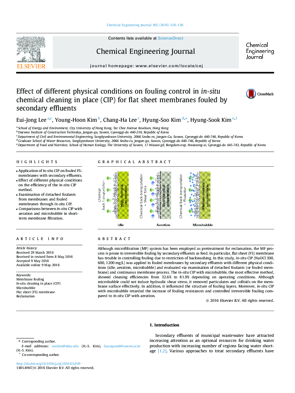 عکس صفحه اول مقاله: Effect of different physical conditions on fouling control in in-situ chemical cleaning in place (CIP) for flat sheet membranes fouled by secondary effluents Effect of different physical conditions on fouling control in in-situ chemical cleaning in place (CIP) for flat sheet membranes fouled by secondary effluents