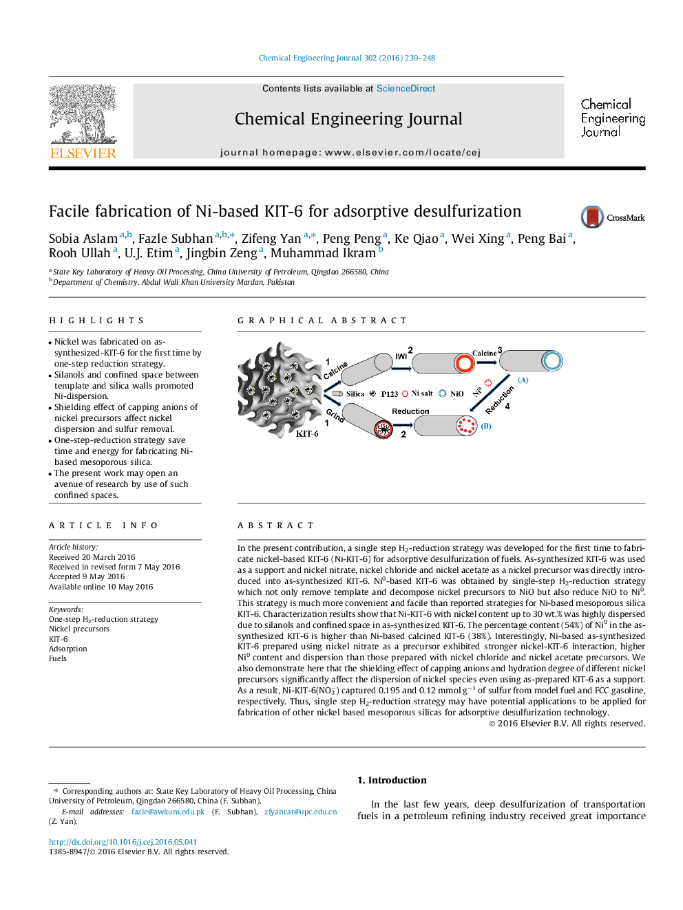 عکس صفحه اول مقاله: Facile fabrication of Ni-based KIT-6 for adsorptive desulfurization Facile fabrication of Ni-based KIT-6 for adsorptive desulfurization