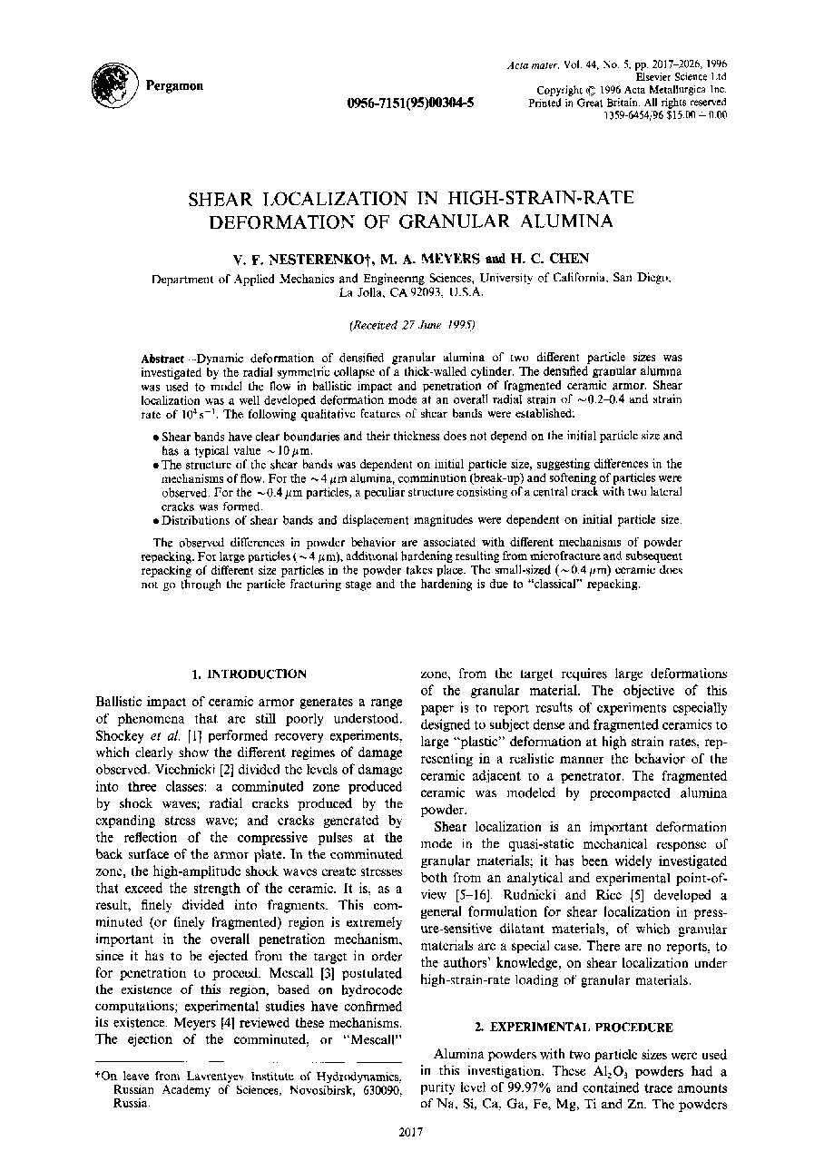 Shear localization in high-strain-rate deformation of granular alumina