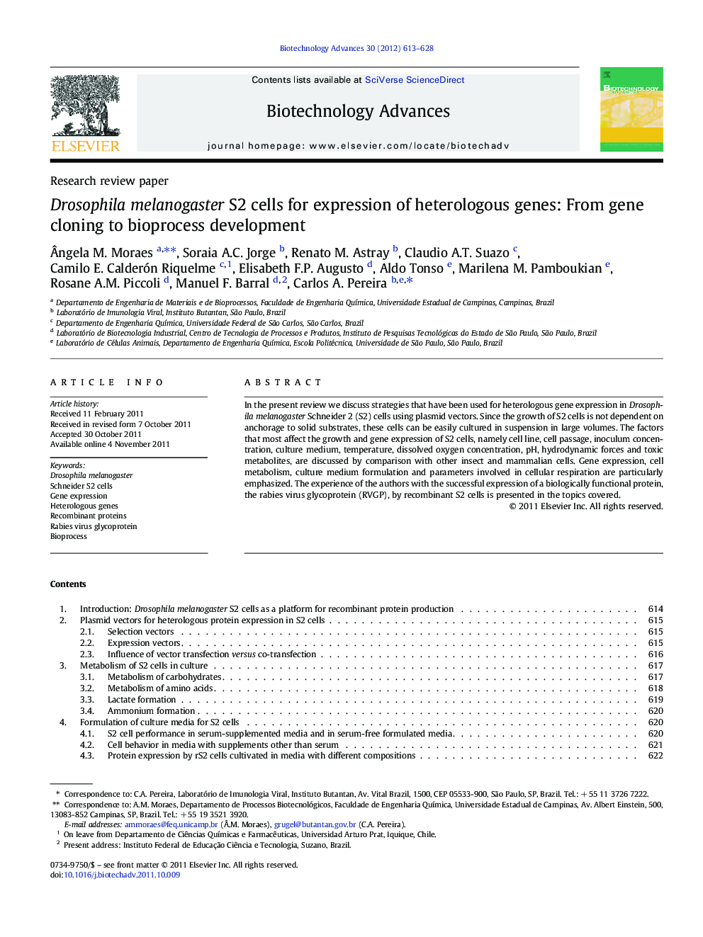 Drosophila melanogaster S2 cells for expression of heterologous genes: From gene cloning to bioprocess development