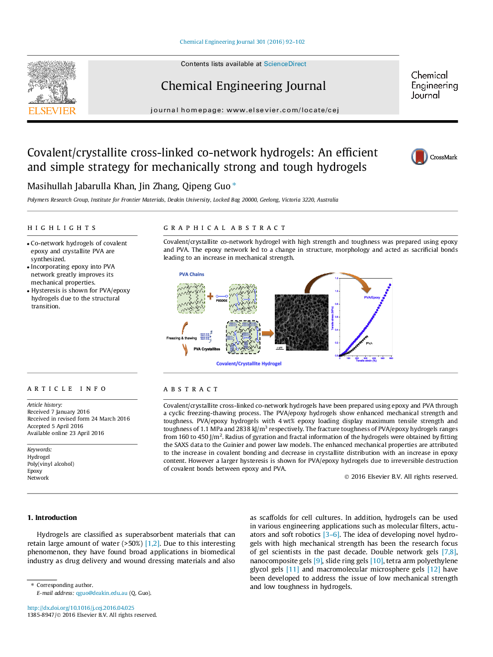 هیدروژل های مشترک شبکه کوانتومی / کریستالیت: یک راهبرد کارآمد و ساده برای هیدروژل های قوی و سخت 