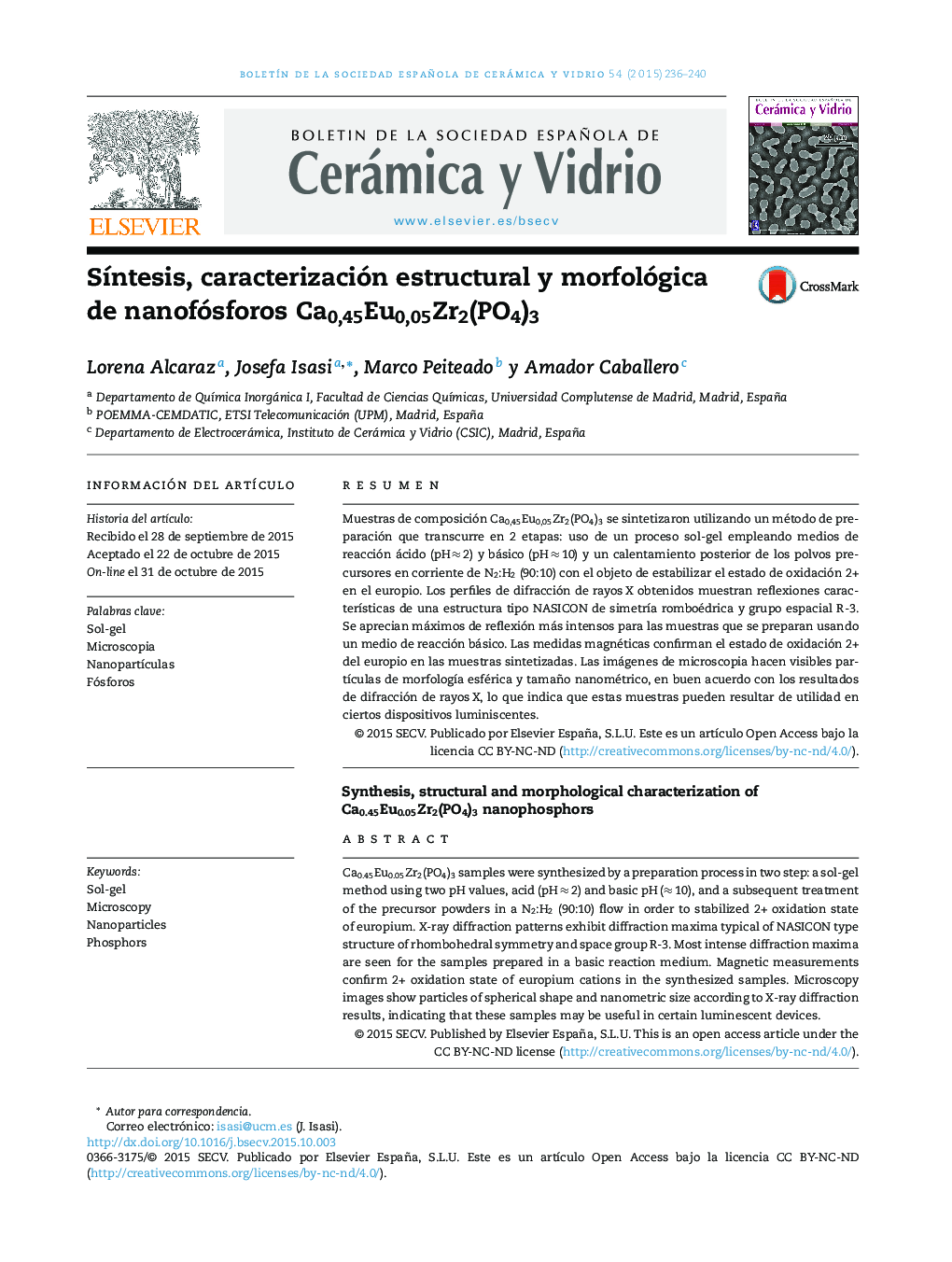 Síntesis, caracterización estructural y morfológica de nanofósforos Ca0,45Eu0,05Zr2(PO4)3