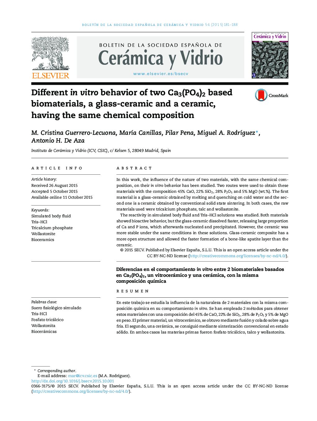 Different in vitro behavior of two Ca3(PO4)2 based biomaterials, a glass-ceramic and a ceramic, having the same chemical composition