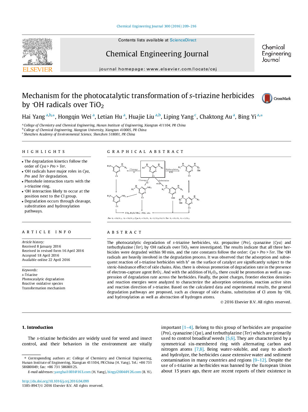 Mechanism for the photocatalytic transformation of s-triazine herbicides by OH radicals over TiO2