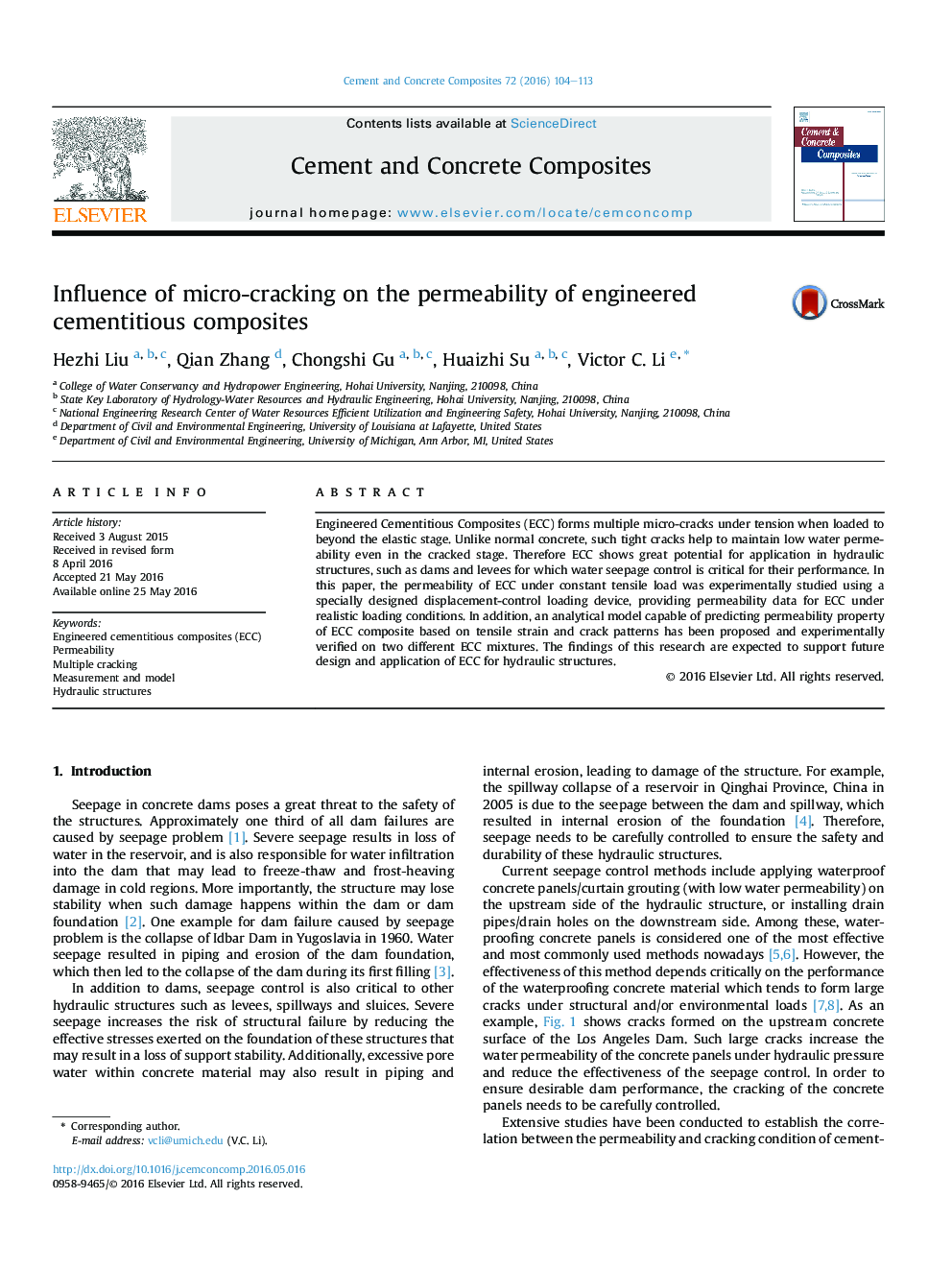 Influence of micro-cracking on the permeability of engineered cementitious composites