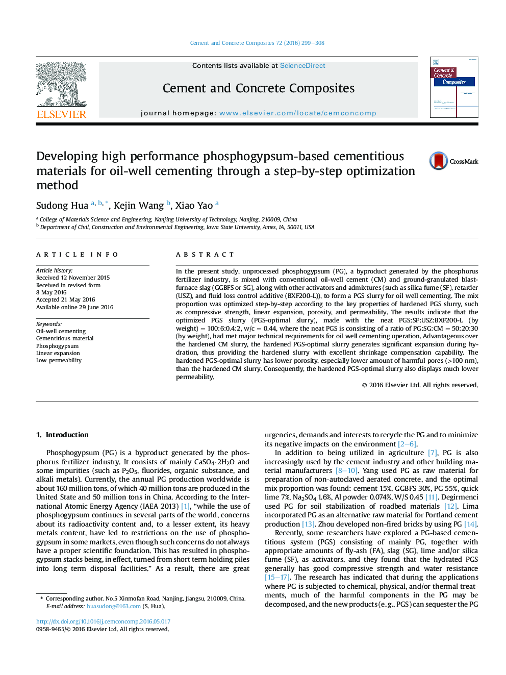 Developing high performance phosphogypsum-based cementitious materials for oil-well cementing through a step-by-step optimization method