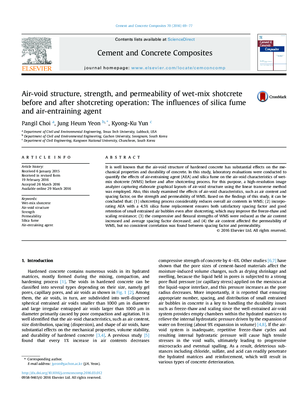 Air-void structure, strength, and permeability of wet-mix shotcrete before and after shotcreting operation: The influences of silica fume and air-entraining agent