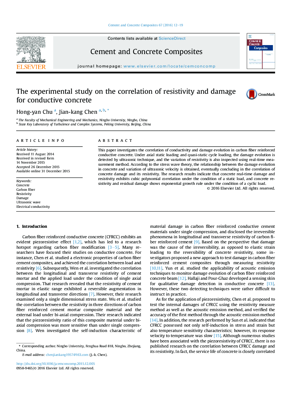 The experimental study on the correlation of resistivity and damage for conductive concrete