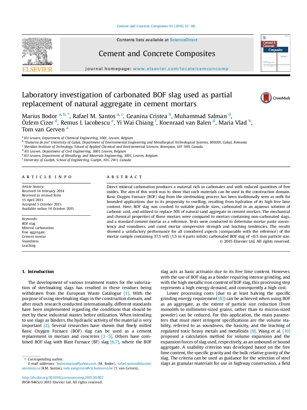 Laboratory investigation of carbonated BOF slag used as partial replacement of natural aggregate in cement mortars