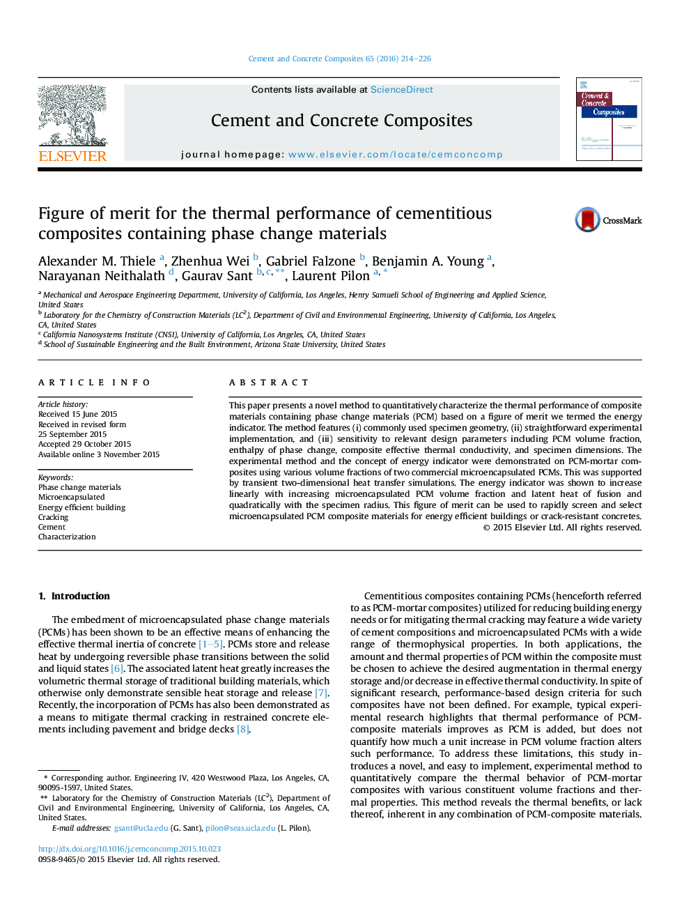 Figure of merit for the thermal performance of cementitious composites containing phase change materials