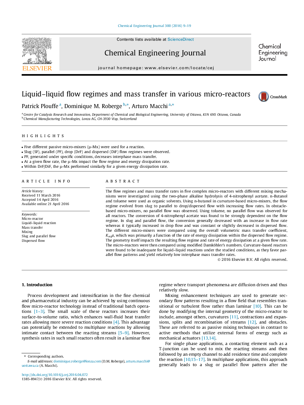 Liquid–liquid flow regimes and mass transfer in various micro-reactors