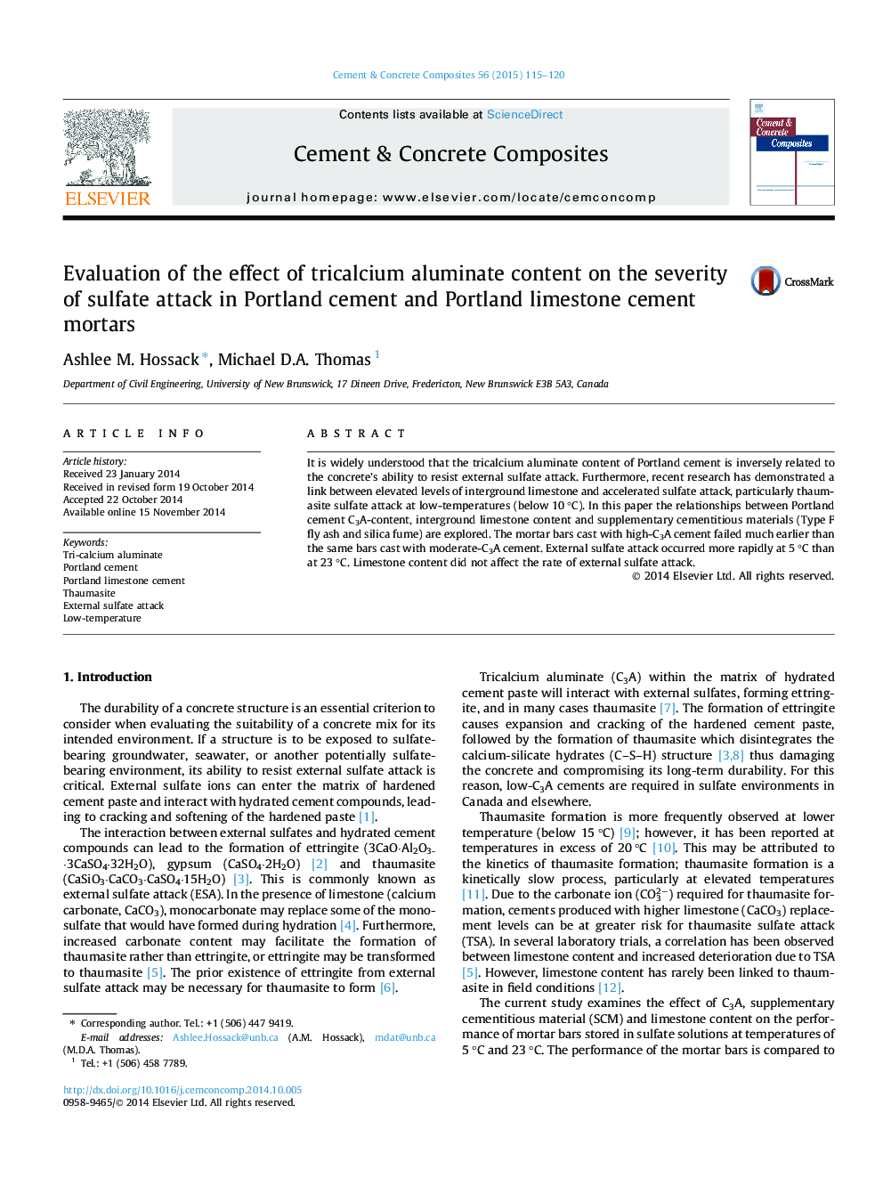 Evaluation of the effect of tricalcium aluminate content on the severity of sulfate attack in Portland cement and Portland limestone cement mortars