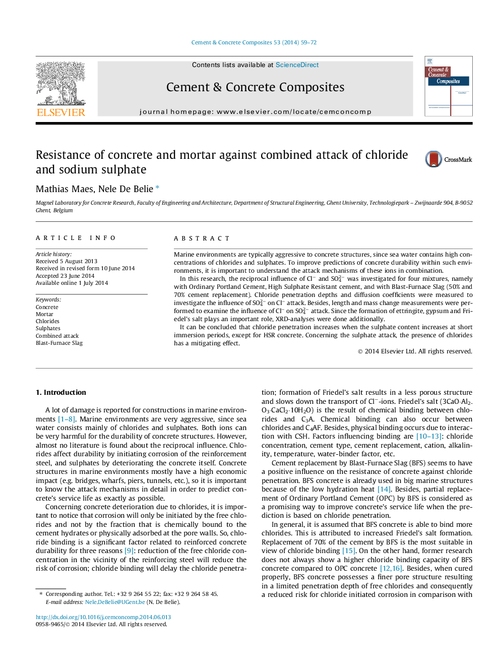 Resistance of concrete and mortar against combined attack of chloride and sodium sulphate