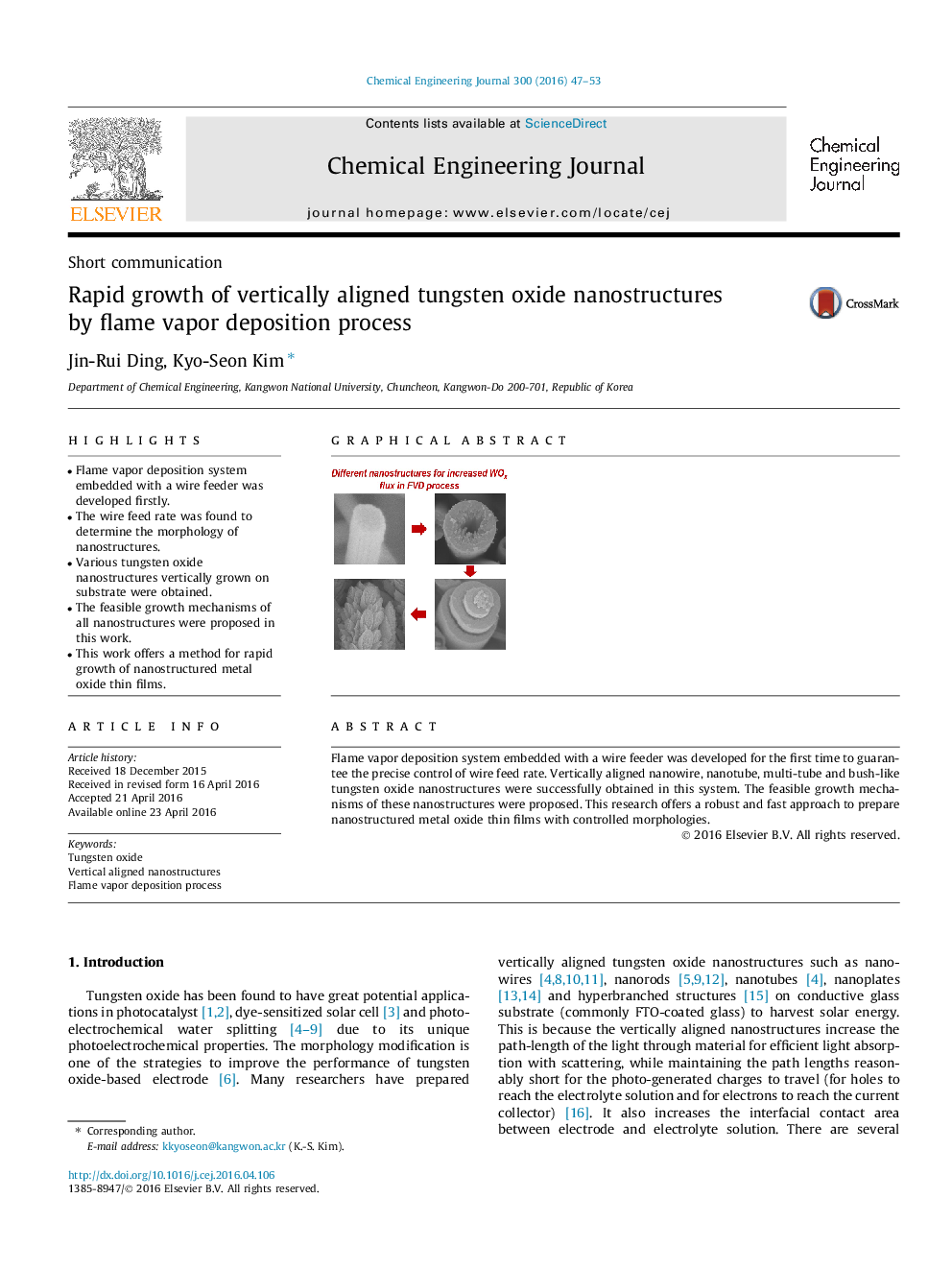 Rapid growth of vertically aligned tungsten oxide nanostructures by flame vapor deposition process