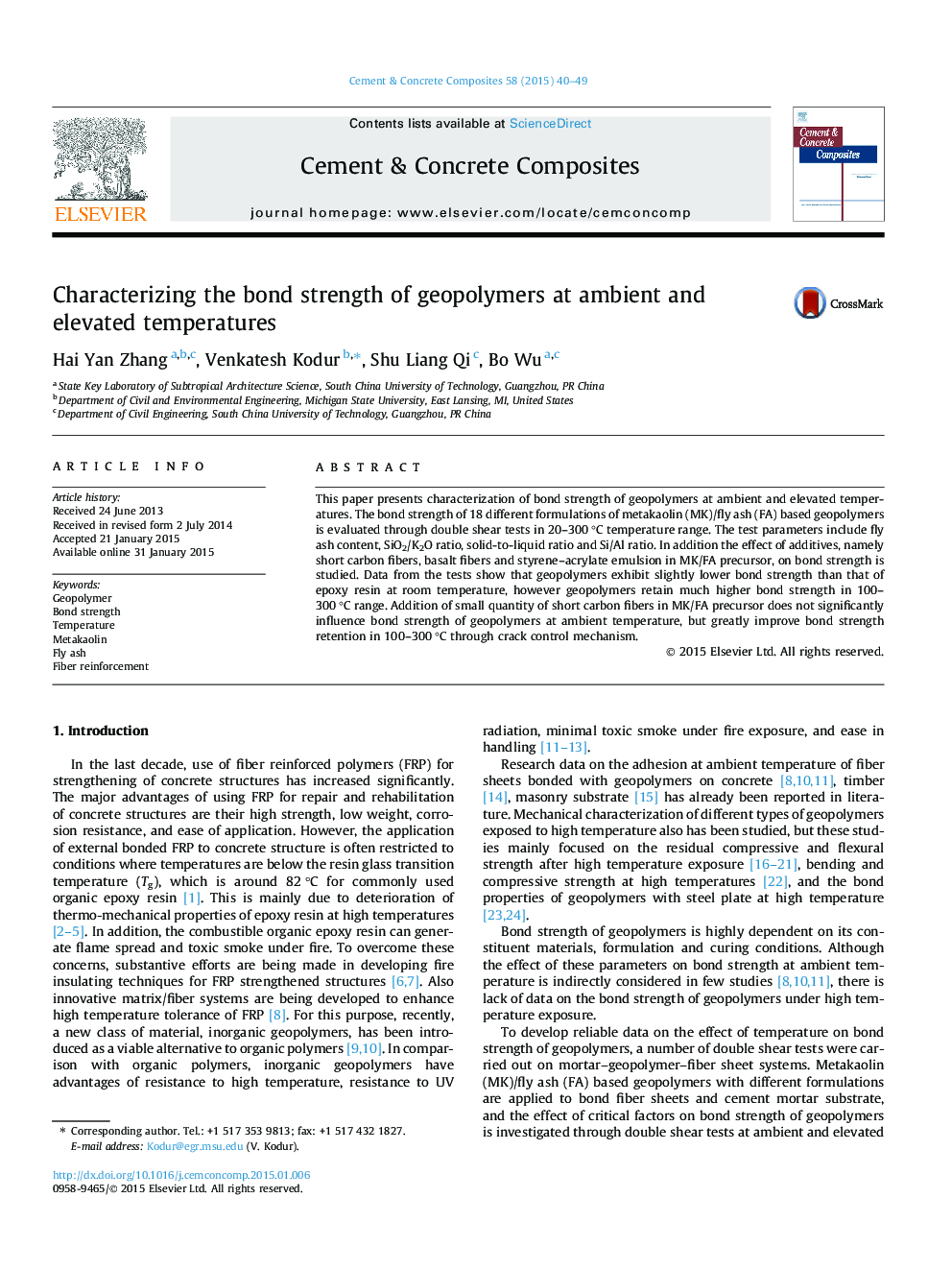 Characterizing the bond strength of geopolymers at ambient and elevated temperatures