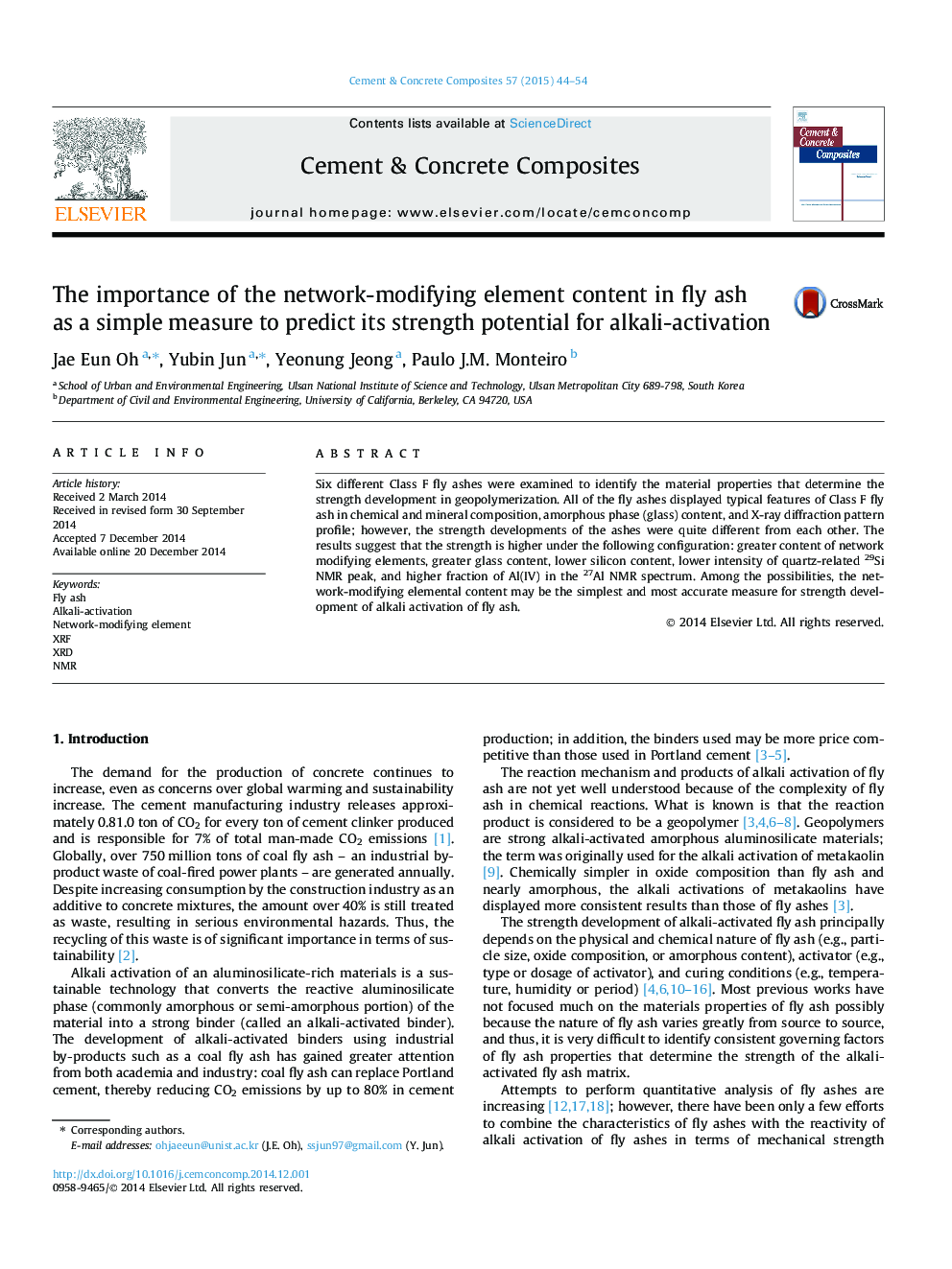 The importance of the network-modifying element content in fly ash as a simple measure to predict its strength potential for alkali-activation