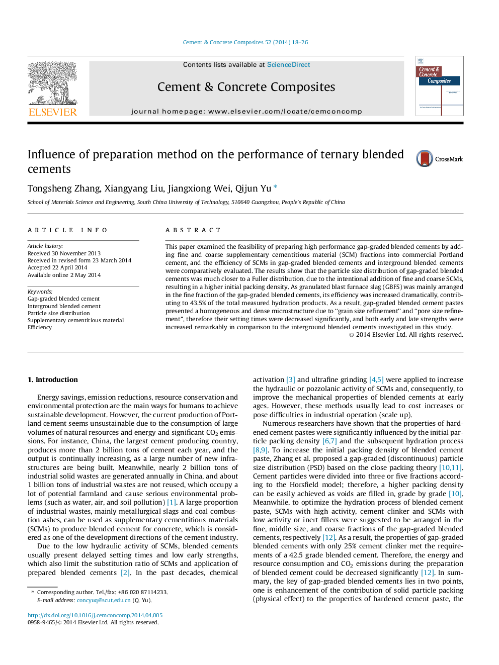 Influence of preparation method on the performance of ternary blended cements