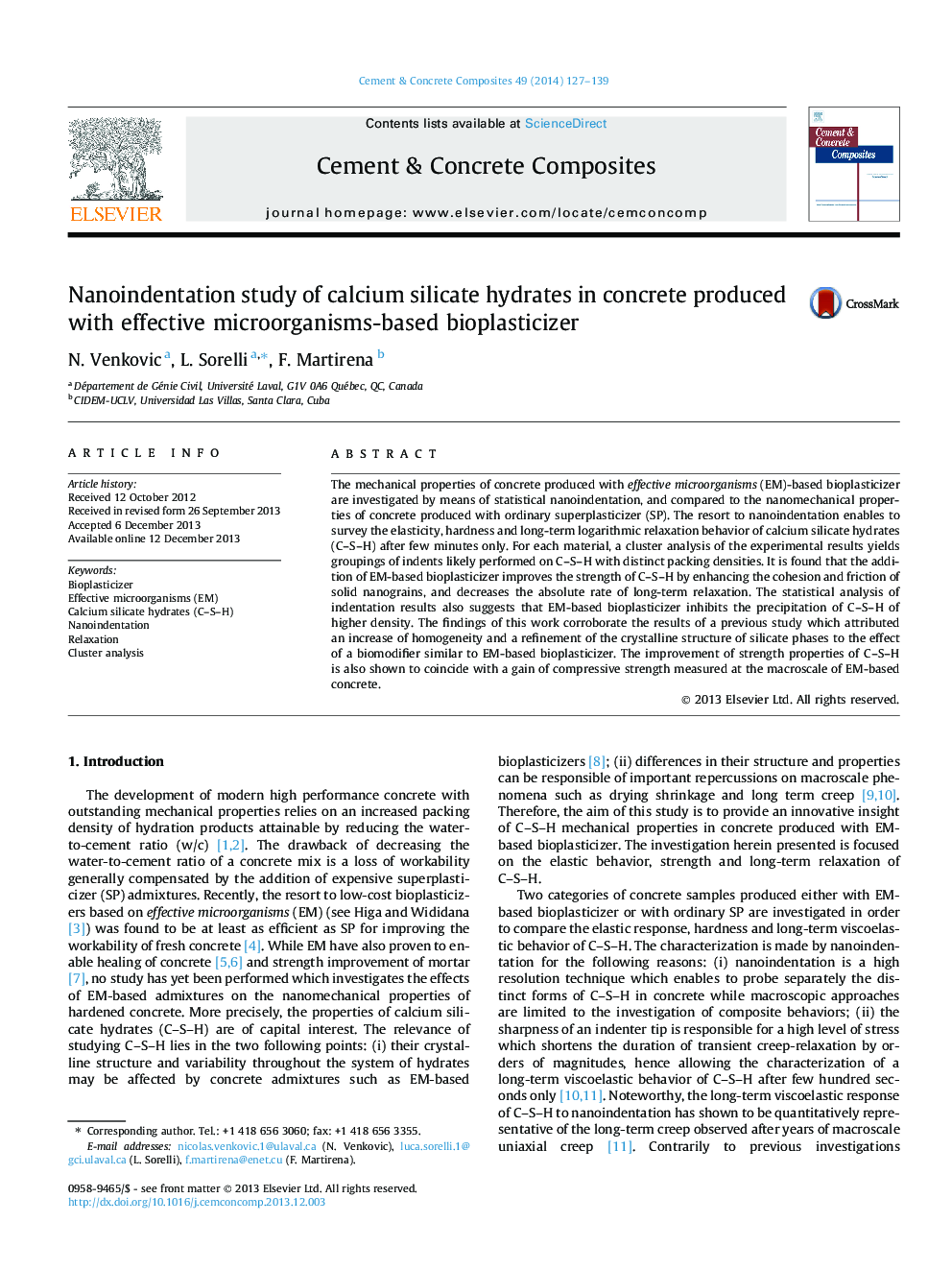 Nanoindentation study of calcium silicate hydrates in concrete produced with effective microorganisms-based bioplasticizer