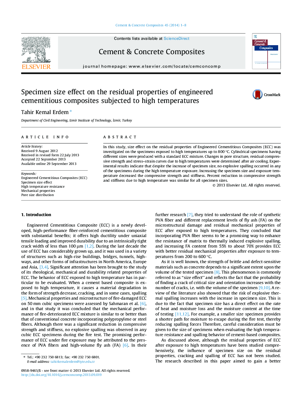 Specimen size effect on the residual properties of engineered cementitious composites subjected to high temperatures