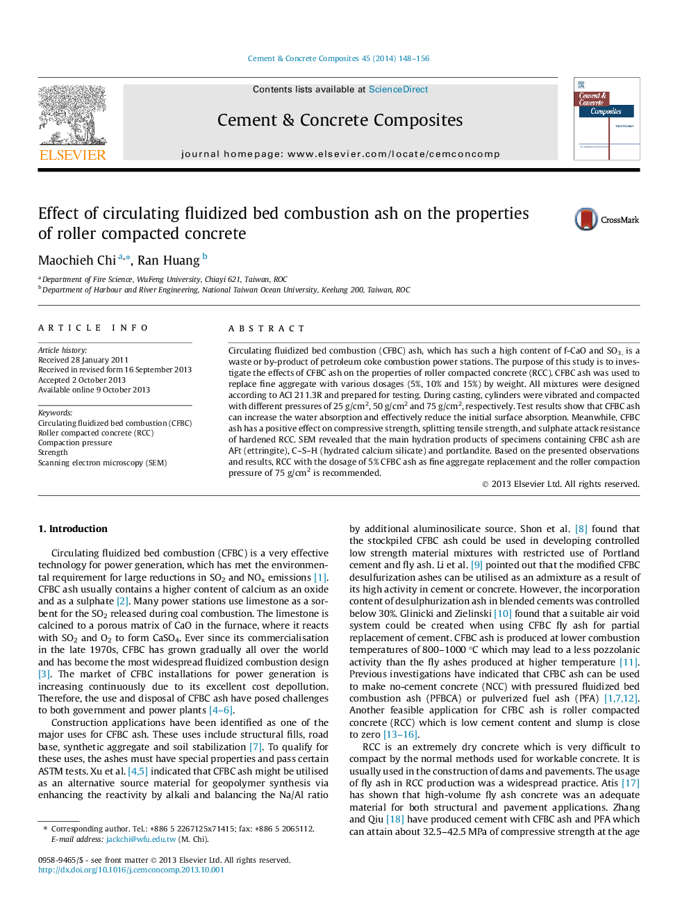 Effect of circulating fluidized bed combustion ash on the properties of roller compacted concrete