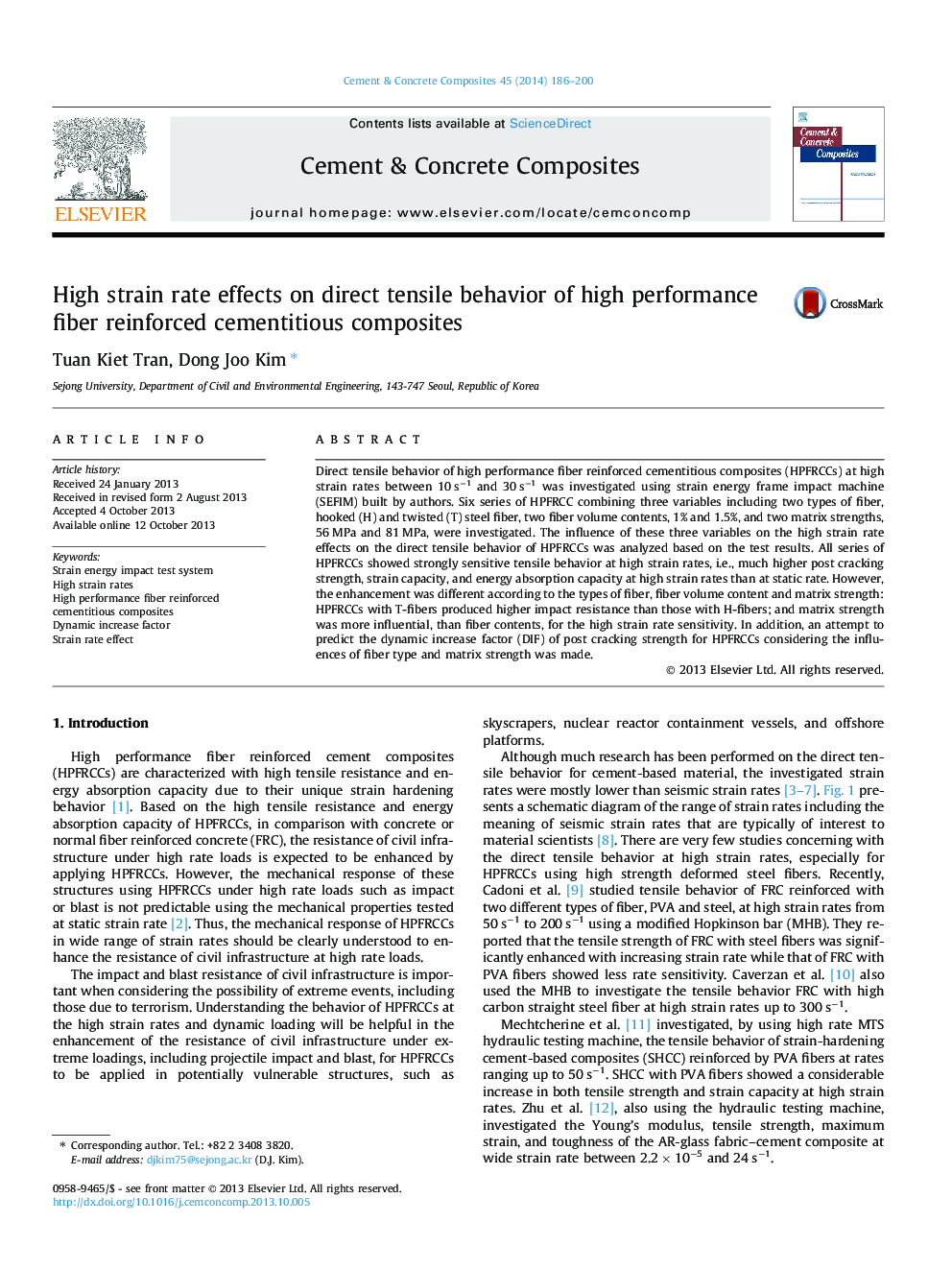 High strain rate effects on direct tensile behavior of high performance fiber reinforced cementitious composites