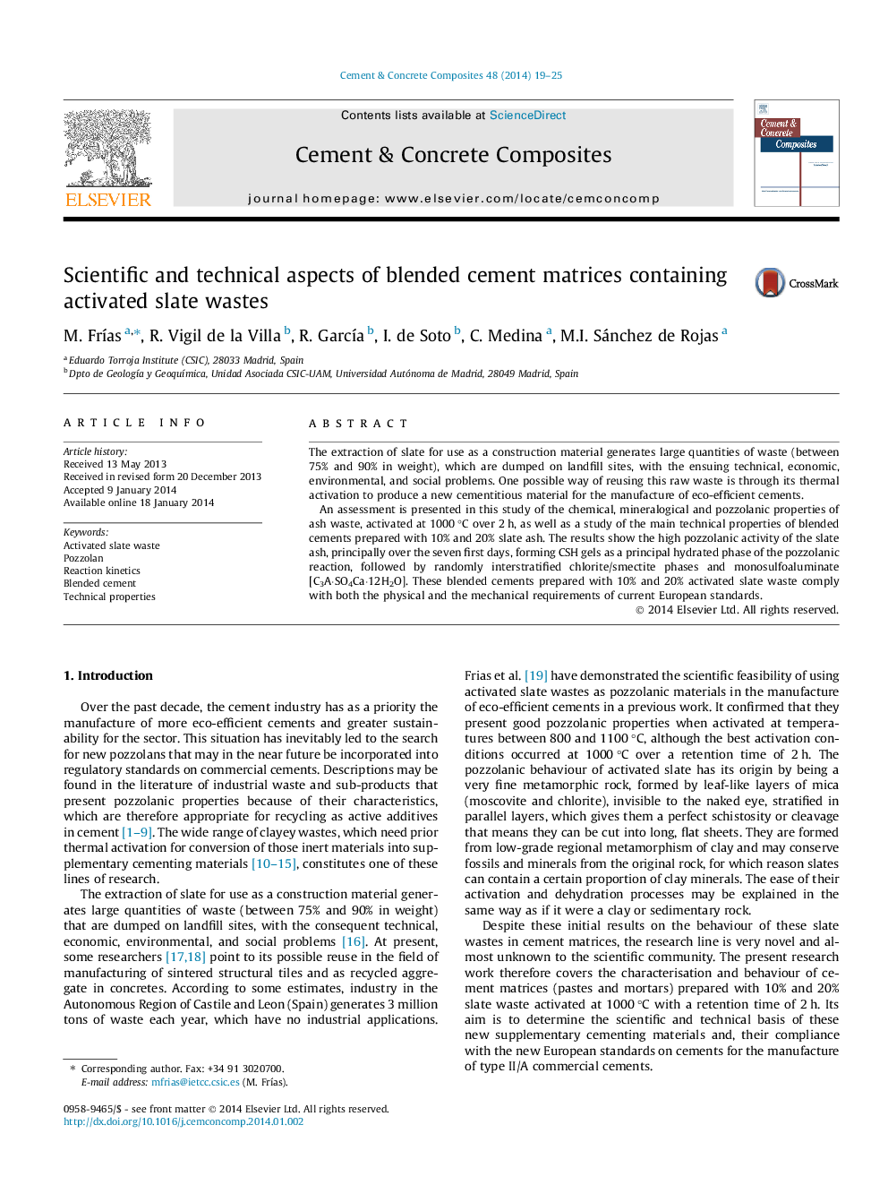 Scientific and technical aspects of blended cement matrices containing activated slate wastes