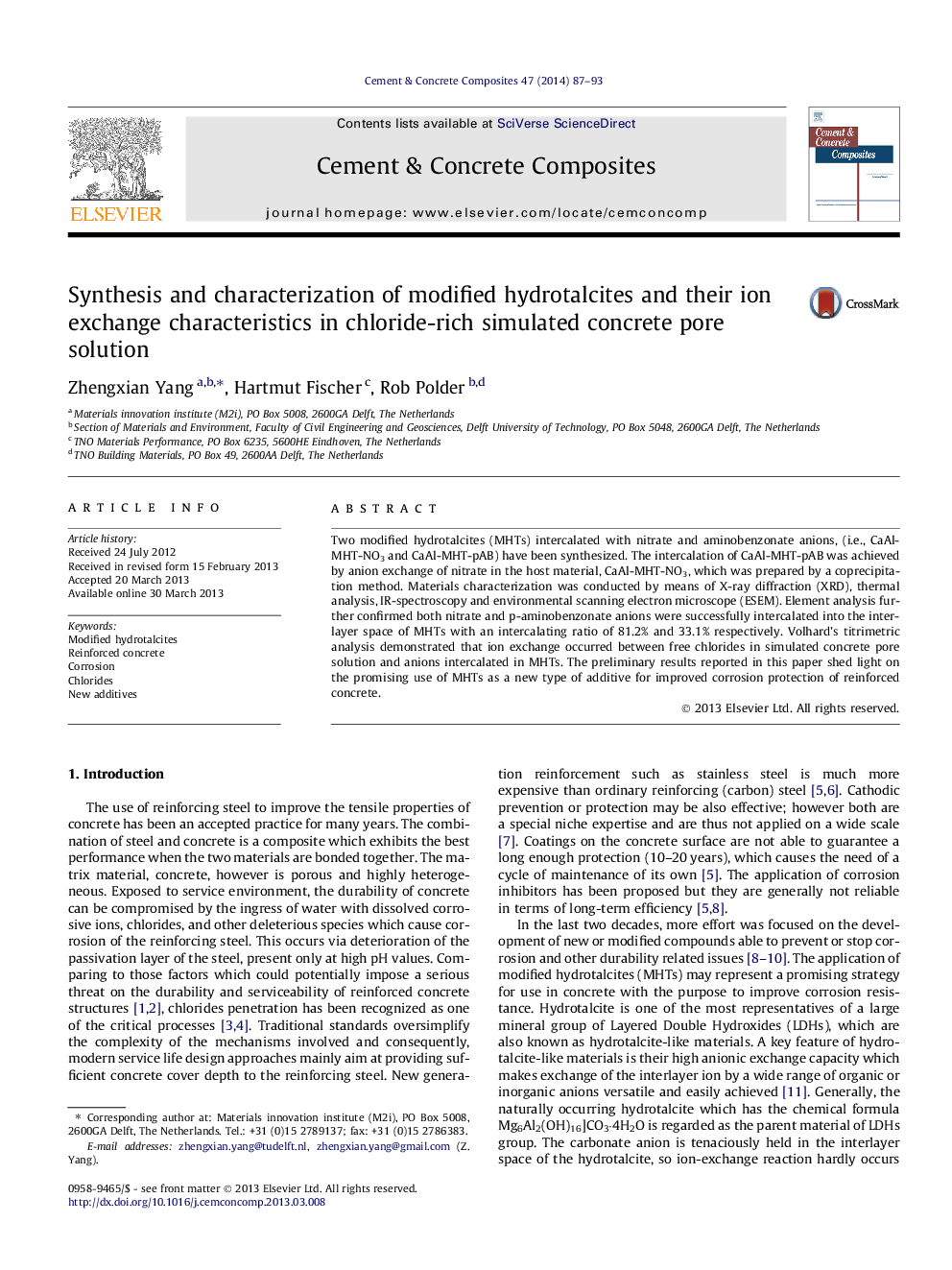 Synthesis and characterization of modified hydrotalcites and their ion exchange characteristics in chloride-rich simulated concrete pore solution