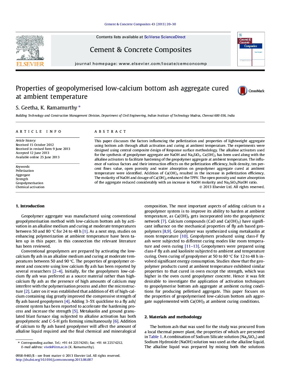 Properties of geopolymerised low-calcium bottom ash aggregate cured at ambient temperature