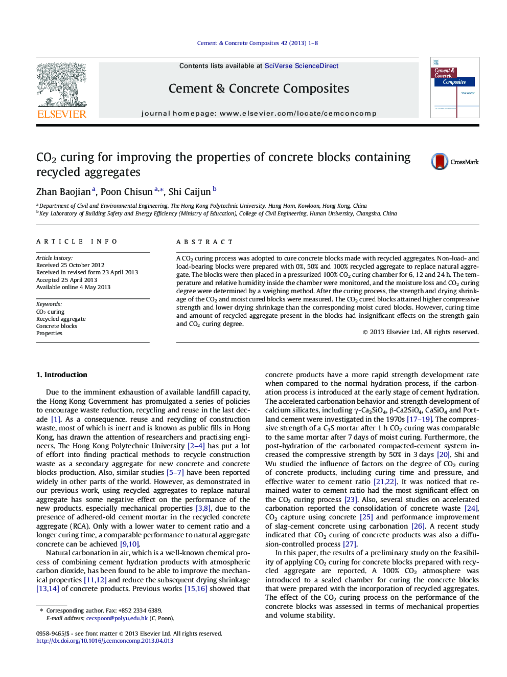 CO2 curing for improving the properties of concrete blocks containing recycled aggregates