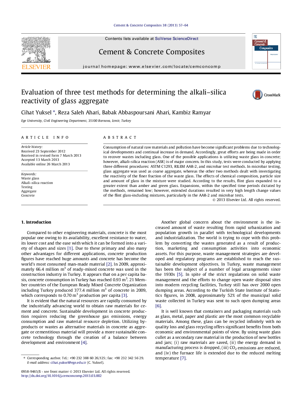 Evaluation of three test methods for determining the alkali–silica reactivity of glass aggregate