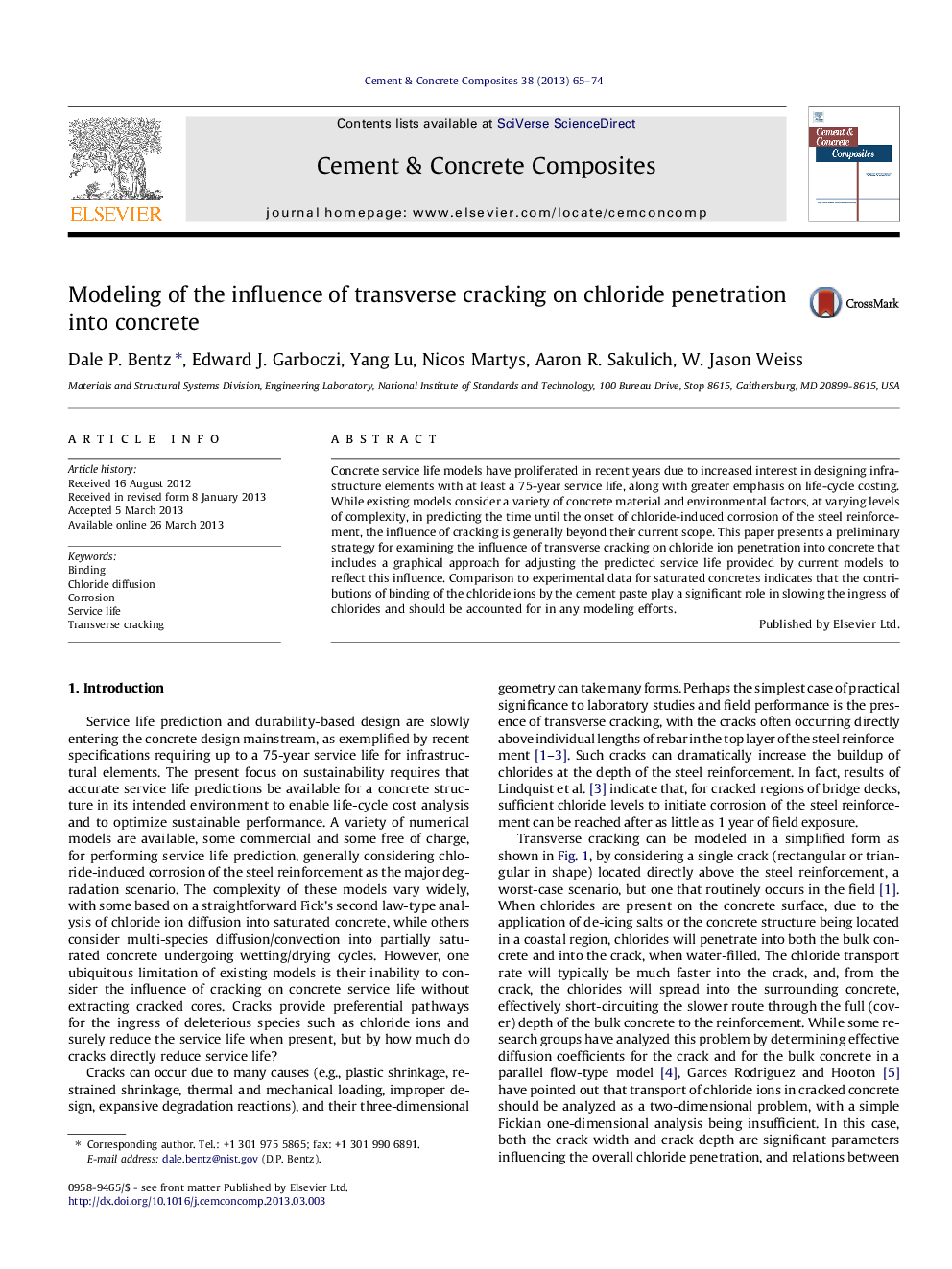 Modeling of the influence of transverse cracking on chloride penetration into concrete