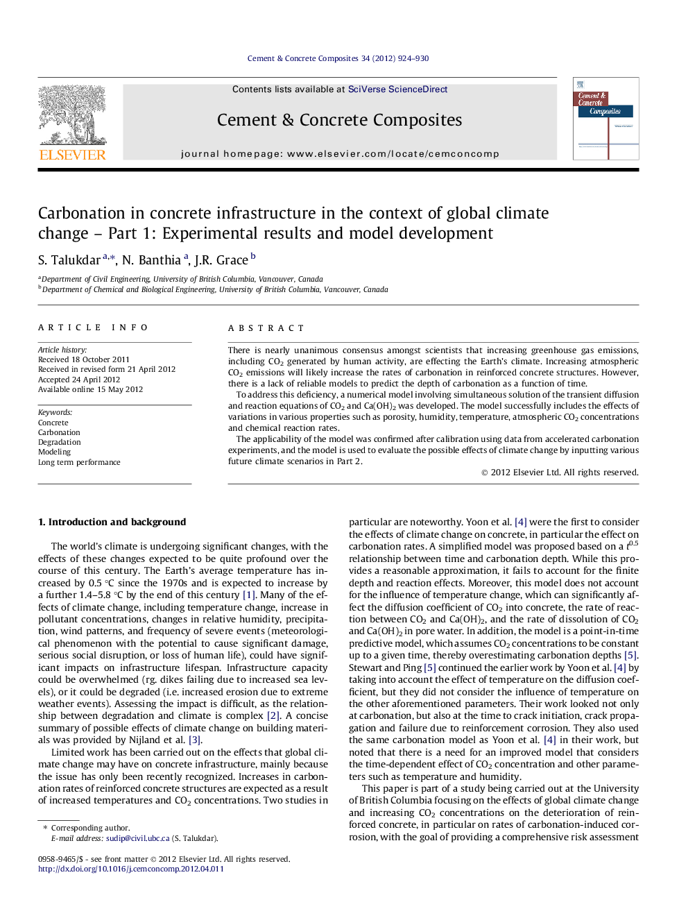 Carbonation in concrete infrastructure in the context of global climate change – Part 1: Experimental results and model development