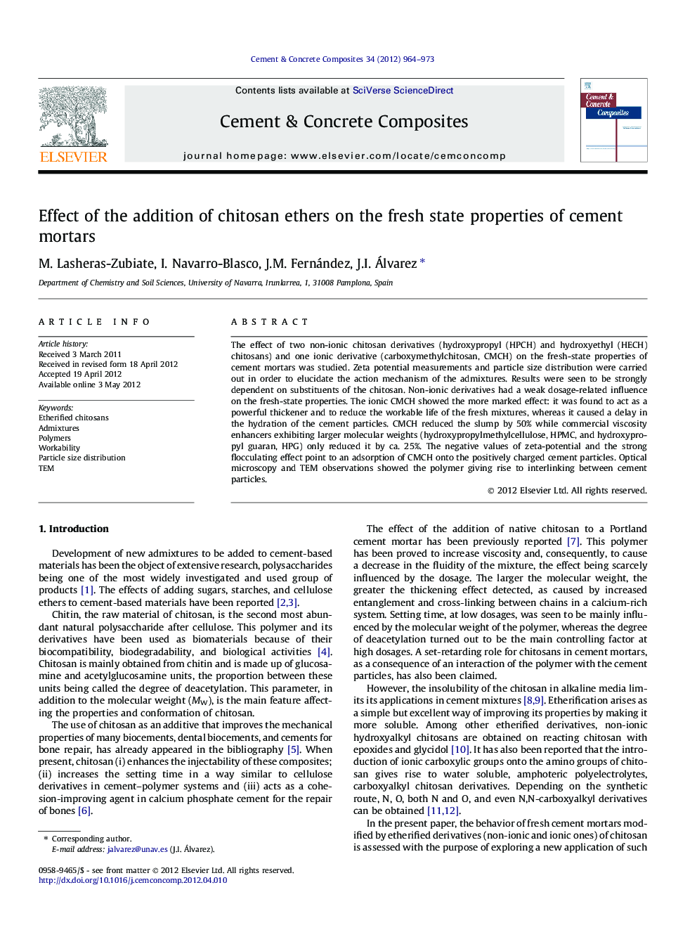 Effect of the addition of chitosan ethers on the fresh state properties of cement mortars