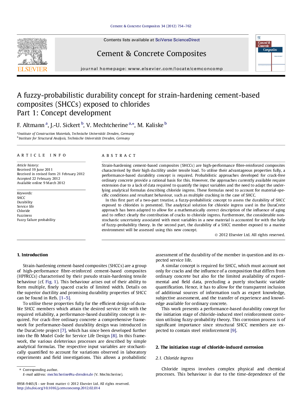 A fuzzy-probabilistic durability concept for strain-hardening cement-based composites (SHCCs) exposed to chlorides: Part 1: Concept development