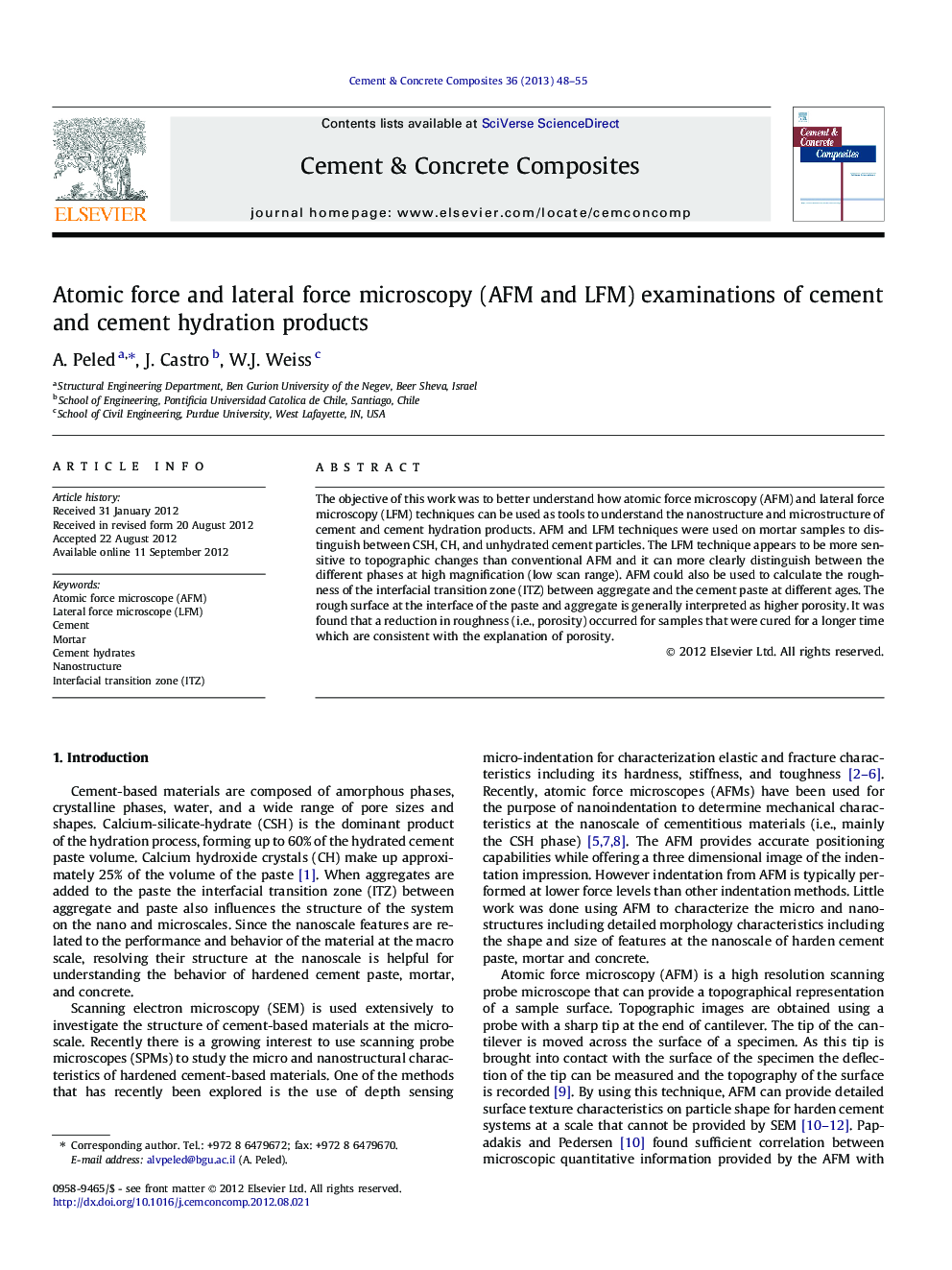 Atomic force and lateral force microscopy (AFM and LFM) examinations of cement and cement hydration products